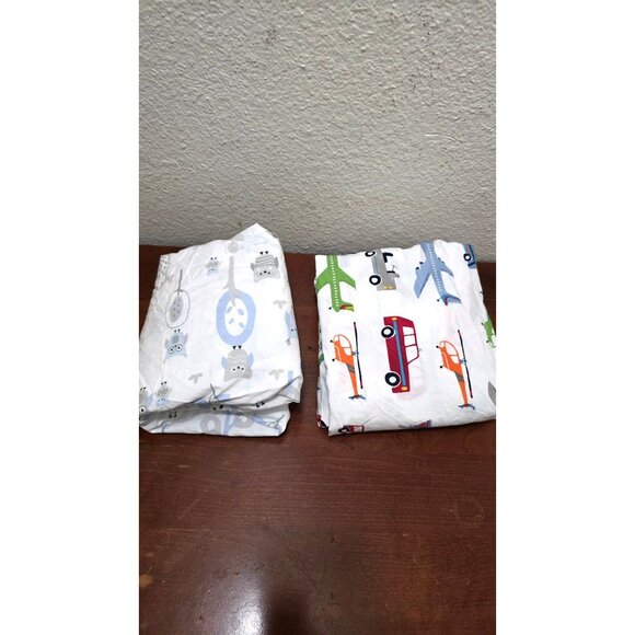 Pottery Barn Kids Organic Cotton Crib Sheet Set 2 Pack Airplane & Jungle Safari - Picture 2 of 6